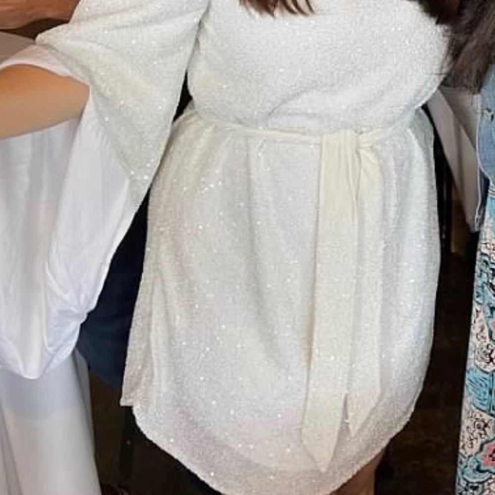 Retrofete white sequin dress with belt